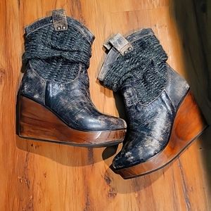 Rustic Distresses Mid Calf Wedge Boot